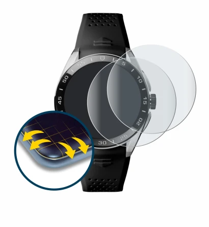 Abbildung des Geräts TAG Heuer Connected Calibre E5 (45 mm) mit einer Vielzahl des Displayschutzes.