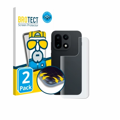 Vorderseite einer Produktverpackung mit dem Markenlogo BROTECT. Daneben ist das Gerät OnePlus 15 (Rückseite) mit dem zugehörig