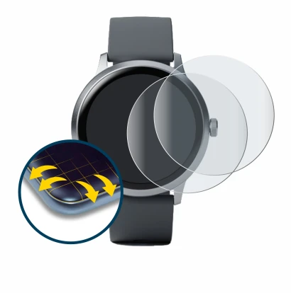 Abbildung des Geräts Pebble Round 2 mit einer Vielzahl des Displayschutzes.