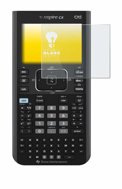 Abbildung des Geräts Texas Instruments Nspire CX CAS mit einer Vielzahl des Displayschutzes.