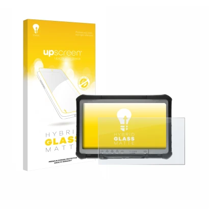 Vorderseite einer Produktverpackung mit dem Markenlogo upscreen. Daneben ist das Gerät Panasonic Toughbook CF-D1 mit dem zugeh