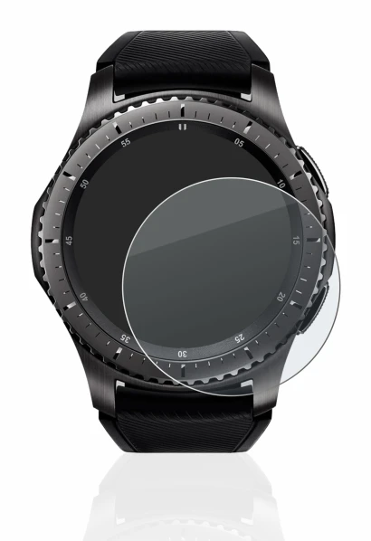 Abbildung des Geräts Samsung Gear S3 Frontier mit einer Vielzahl des Displayschutzes.