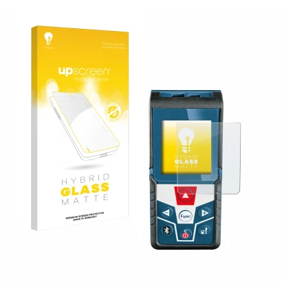 Vorderseite einer Produktverpackung mit dem Markenlogo upscreen. Daneben ist das Gerät Bosch GLM 50 C Professional mit dem zug