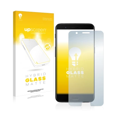 Vorderseite einer Produktverpackung mit dem Markenlogo upscreen. Daneben ist das Gerät OnePlus 5 mit dem zugehörigen Displaysc