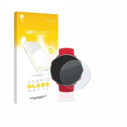 Vorderseite einer Produktverpackung mit dem Markenlogo upscreen. Daneben ist das Gerät Polar Vantage M mit dem zugehörigen Dis