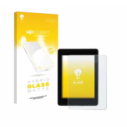 Vorderseite einer Produktverpackung mit dem Markenlogo upscreen. Daneben ist das Gerät Amazon Kindle Paperwhite 2018 (10. Gen.