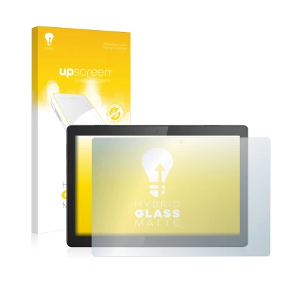 Vorderseite einer Produktverpackung mit dem Markenlogo upscreen. Daneben ist das Gerät Lenovo Tab M10 TB-X605F mit dem zugehör