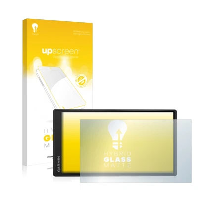 Vorderseite einer Produktverpackung mit dem Markenlogo upscreen. Daneben ist das Gerät Garmin DriveSmart 55 mit dem zugehörige