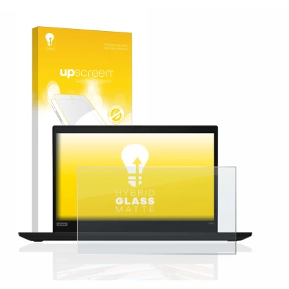 Vorderseite einer Produktverpackung mit dem Markenlogo upscreen. Daneben ist das Gerät Lenovo ThinkPad X390 Non-Touch mit dem 