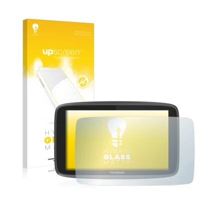 Vorderseite einer Produktverpackung mit dem Markenlogo upscreen. Daneben ist das Gerät TomTom Go Professional 6250 mit dem zug