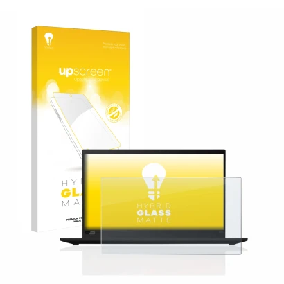 Vorderseite einer Produktverpackung mit dem Markenlogo upscreen. Daneben ist das Gerät Lenovo ThinkPad X1 Carbon (8. Gen.) mit