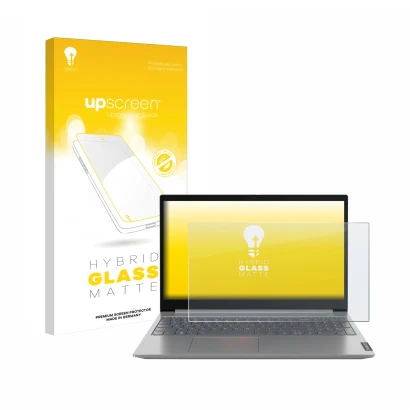 Vorderseite einer Produktverpackung mit dem Markenlogo upscreen. Daneben ist das Gerät Lenovo ThinkBook 14 Gen 1 mit dem zugeh