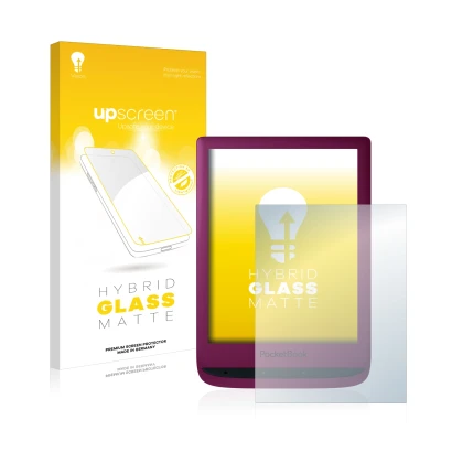 Vorderseite einer Produktverpackung mit dem Markenlogo upscreen. Daneben ist das Gerät PocketBook Touch Lux 5 mit dem zugehöri