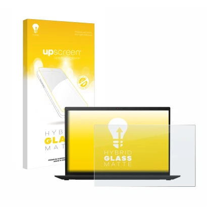 Vorderseite einer Produktverpackung mit dem Markenlogo upscreen. Daneben ist das Gerät Lenovo ThinkPad X1 Carbon (9. Gen.) mit