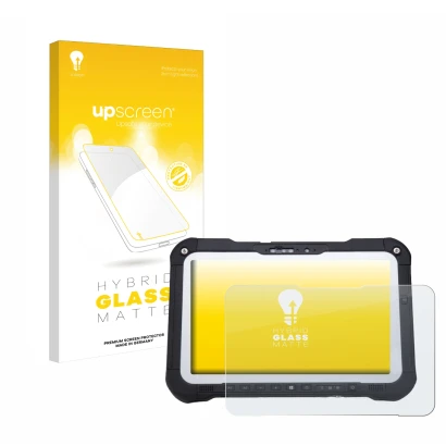 Vorderseite einer Produktverpackung mit dem Markenlogo upscreen. Daneben ist das Gerät Panasonic Toughbook FZ-G2 mit dem zugeh