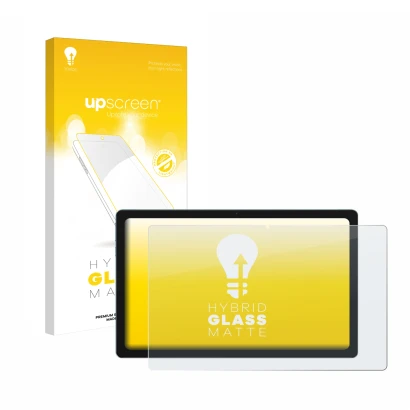 Vorderseite einer Produktverpackung mit dem Markenlogo upscreen. Daneben ist das Gerät Blackview Tab 11 mit dem zugehörigen Di