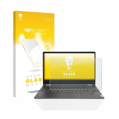 Vorderseite einer Produktverpackung mit dem Markenlogo upscreen. Daneben ist das Gerät Lenovo IdeaPad Flex 5i 13.3" mit dem zu