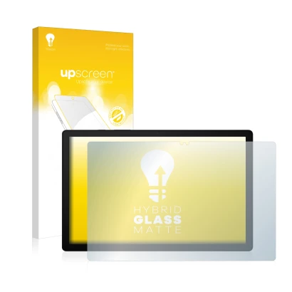 Vorderseite einer Produktverpackung mit dem Markenlogo upscreen. Daneben ist das Gerät Samsung Galaxy Tab A8 LTE mit dem zugeh