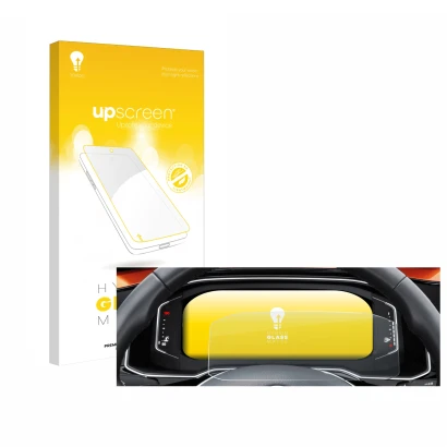 Vorderseite einer Produktverpackung mit dem Markenlogo upscreen. Daneben ist das Gerät Volkswagen Polo 6 Digital Cockpit Pro m