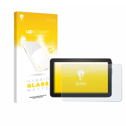 Vorderseite einer Produktverpackung mit dem Markenlogo upscreen. Daneben ist das Gerät Amazon Fire 7 2022 mit dem zugehörigen 