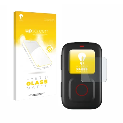 Vorderseite einer Produktverpackung mit dem Markenlogo upscreen. Daneben ist das Gerät GoPro Remote mit dem zugehörigen Displa