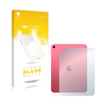 Vorderseite einer Produktverpackung mit dem Markenlogo upscreen. Daneben ist das Gerät Apple iPad 10.9" WiFi 2022 (Rückseite, 