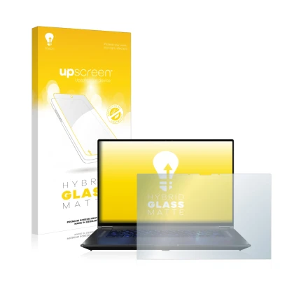 Vorderseite einer Produktverpackung mit dem Markenlogo upscreen. Daneben ist das Gerät ASUS ROG Flow X16 mit dem zugehörigen D