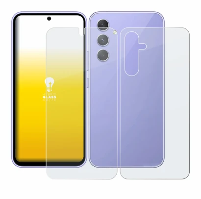 Abbildung des Geräts Samsung Galaxy A54 5G (Display+Rückseite) mit einer Vielzahl des Displayschutzes.