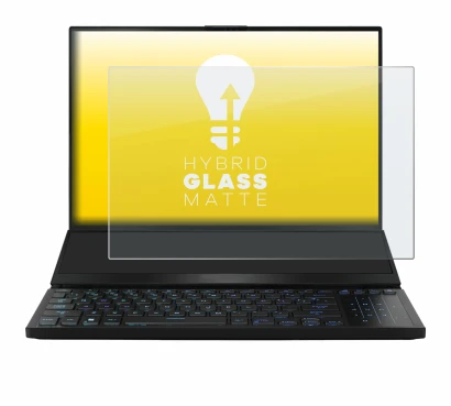 Abbildung des Geräts ASUS ROG Zephyrus Duo 16 2023 mit einer Vielzahl des Displayschutzes.