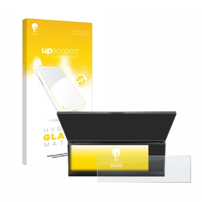 Vorderseite einer Produktverpackung mit dem Markenlogo upscreen. Daneben ist das Gerät ASUS ROG Zephyrus Duo 16 2023 (NUR Touc