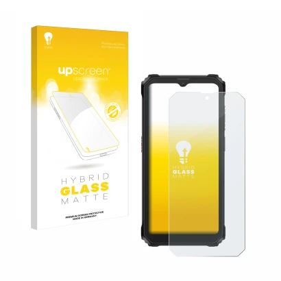 Vorderseite einer Produktverpackung mit dem Markenlogo upscreen. Daneben ist das Gerät Blackview BV6200 mit dem zugehörigen Di