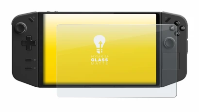 Abbildung des Geräts Lenovo Legion Go mit einer Vielzahl des Displayschutzes.