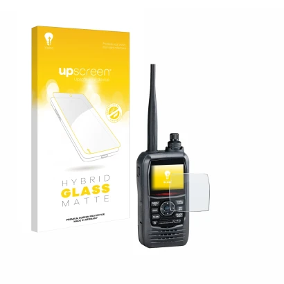 Vorderseite einer Produktverpackung mit dem Markenlogo upscreen. Daneben ist das Gerät Icom IC-R15 mit dem zugehörigen Display