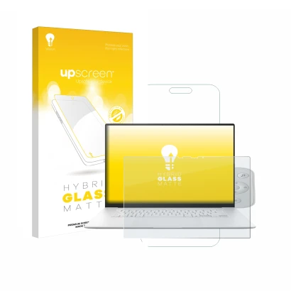 Vorderseite einer Produktverpackung mit dem Markenlogo upscreen. Daneben ist das Gerät ASUS ZenBook S 16 mit dem zugehörigen D