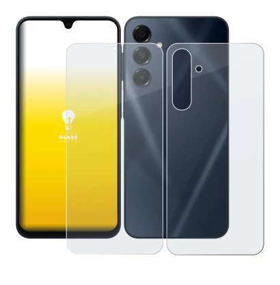 Abbildung des Geräts Samsung Galaxy A16 5G (Display+Rückseite) mit einer Vielzahl des Displayschutzes.