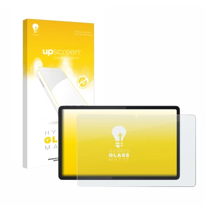 Vorderseite einer Produktverpackung mit dem Markenlogo upscreen. Daneben ist das Gerät Lenovo Tab K11 Plus mit dem zugehörigen