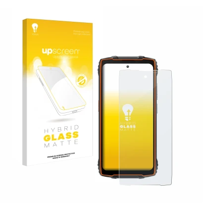 Vorderseite einer Produktverpackung mit dem Markenlogo upscreen. Daneben ist das Gerät Blackview BV8200 mit dem zugehörigen Di