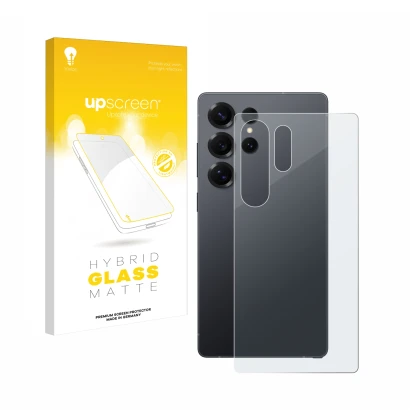 Vorderseite einer Produktverpackung mit dem Markenlogo upscreen. Daneben ist das Gerät Samsung Galaxy S25 Ultra Enterprise Edi