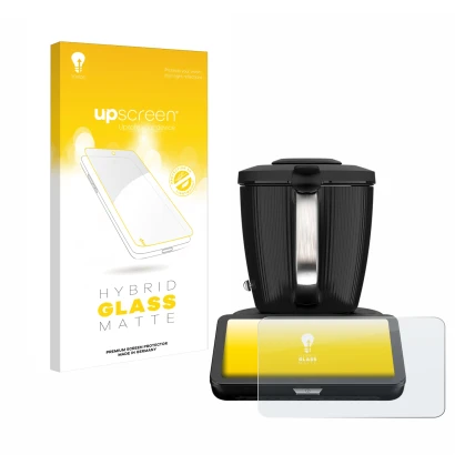 Vorderseite einer Produktverpackung mit dem Markenlogo upscreen. Daneben ist das Gerät Vorwerk Thermomix TM7 mit dem zugehörig