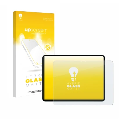 Vorderseite einer Produktverpackung mit dem Markenlogo upscreen. Daneben ist das Gerät Apple iPad Air 13" M3 2025 mit dem zuge