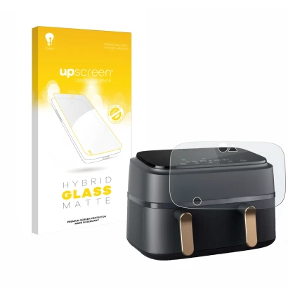 Vorderseite einer Produktverpackung mit dem Markenlogo upscreen. Daneben ist das Gerät Philips Airfryer NA352/00 mit dem zugeh