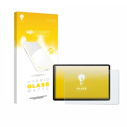 Vorderseite einer Produktverpackung mit dem Markenlogo upscreen. Daneben ist das Gerät Samsung Galaxy Tab S10 FE WiFi mit dem 