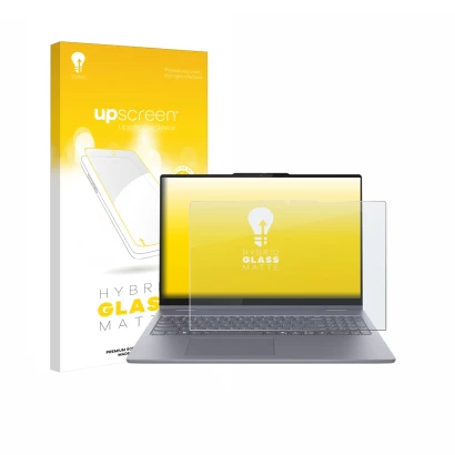 Vorderseite einer Produktverpackung mit dem Markenlogo upscreen. Daneben ist das Gerät Lenovo IdeaPad 5 2-in-1 14AKP10 mit dem