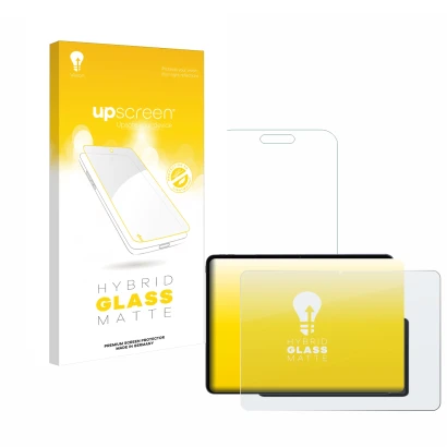 Vorderseite einer Produktverpackung mit dem Markenlogo upscreen. Daneben ist das Gerät OnePlus Pad 3 mit dem zugehörigen Displ