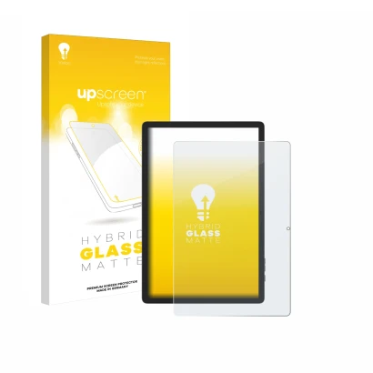 Vorderseite einer Produktverpackung mit dem Markenlogo upscreen. Daneben ist das Gerät Doogee Tab E3 Pro 13 mit dem zugehörige