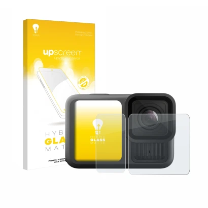 Vorderseite einer Produktverpackung mit dem Markenlogo upscreen. Daneben ist das Gerät GoPro Hero 13 Black Ultra Wide Edition 