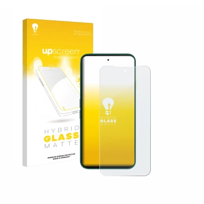 Vorderseite einer Produktverpackung mit dem Markenlogo upscreen. Daneben ist das Gerät Fairphone 6 mit dem zugehörigen Display