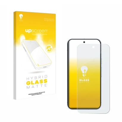 Vorderseite einer Produktverpackung mit dem Markenlogo upscreen. Daneben ist das Gerät Google Pixel 10 Pro mit dem zugehörigen