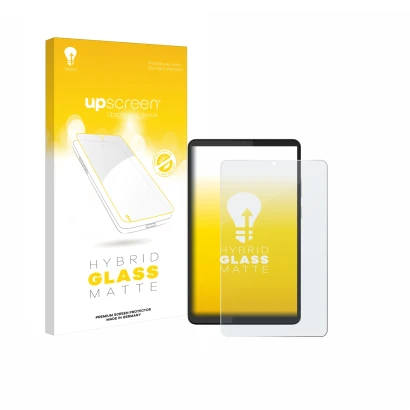 Vorderseite einer Produktverpackung mit dem Markenlogo upscreen. Daneben ist das Gerät Lenovo Tab One 8.7" mit dem zugehörigen