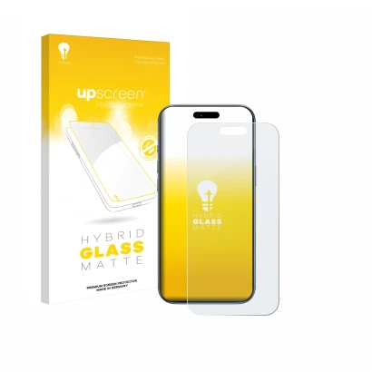 Vorderseite einer Produktverpackung mit dem Markenlogo upscreen. Daneben ist das Gerät Apple iPhone Air mit dem zugehörigen Di